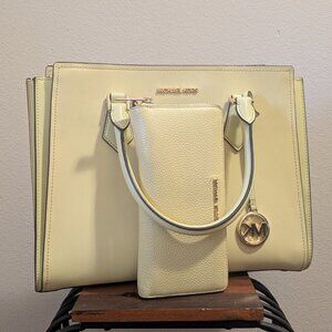 Michael Kors Yellow Leather Tote Purse with Wallet